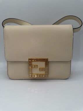 Fendi FAB Crossbody Bag Leather Crystal Fab Ivory